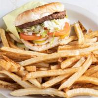 Cheeseburger · 1/3 pound  of beef patty served your choice of Mayo or Mustard and Lettuce, Tomatoes, Onions...