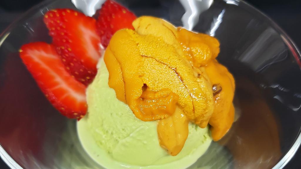 Uni Matcha Delight · Green tea ice cream, topped w/ sea urchin.