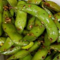 Spicy Edamame · Sauteed in hot oil & garlic.