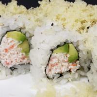 Crunchy Roll · Crab salad & avocado. Topped w/ sesame seeds & tempura flakes.