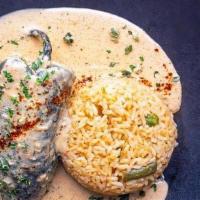 Stuffed Poblano Pepper · Roasted poblano pepper stuffed with baby shrimp, scallops, crab meat, and pepper jack cheese...