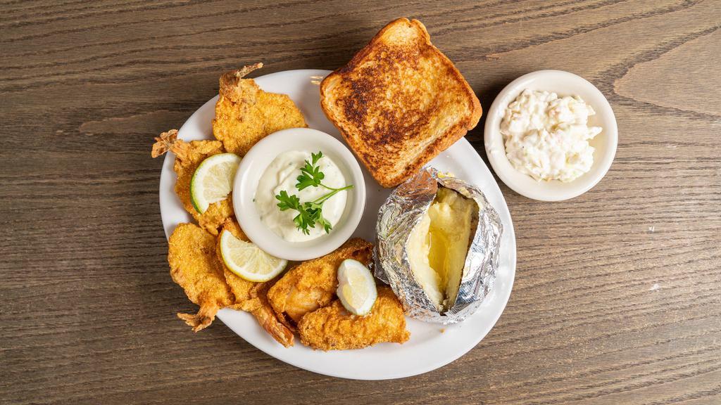 Fish & Shrimp Platter · Choose from grilled talapia, fried cod, or fried catfish served with our great butterflied fried shrimp.