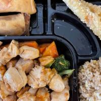 Chicken Teriyaki (Box) · includes,fried rice or steam rice or noodle,Vegetable,two pieces shrimp tempura and Two spri...