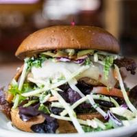 Superbird · Umami turkey burger, superfood slaw, thick bacon, pepper jack cheese, tomato and chipotle ai...