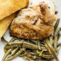 Emily'S Pan-Roasted Chicken · Comfort food at its finest. Skin-on Airline chicken breast seared & slow-roasted to retain s...