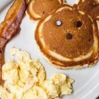 Kiddos Breakfast · One fresh scrambled egg, buttermilk pancake and a slice of bacon or sausage