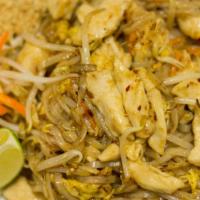 Pad Thai · Stir-fried egg in fresh rice noodle, bean sprouts and carrots with signature sauce. Garnishe...