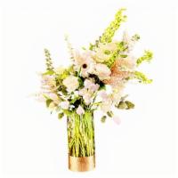 Psalm 9:9 · Designer Vase Choice. All White, Roses, tulips, hydranges, gerber dasies, white fillers, bel...