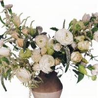 Sending My Love · Deisgner Choice Vase, All White veronicas, roses, , tulips, ranunculus (season)  white fille...