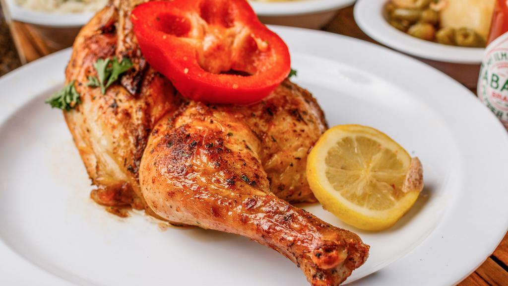 Roasted Chicken · Three side items included. Served daily.