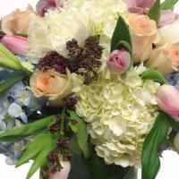 Hydrangea Beauty · A perfect mix of pastel hydrangea, tulips, lilies and roses that any one would love to recei...
