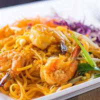 Pad Thai · Favorite. Rice noodle stir fry with bean sprouts, onions, eggs, baby dried shrimp topped wit...