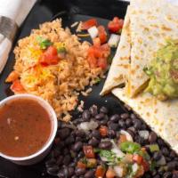 Quesadilla · Melted cheese with your choice of protein, vegetable topping, and hot topping on flour torti...