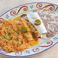 Combo Choose Three · Served with Mexican rice and refried beans.