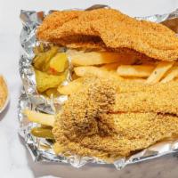 Fillets · 1pc  Catfish Fillet - 12p Catfish  Fillets. Served with fries, pickles, peppers, bread and w...