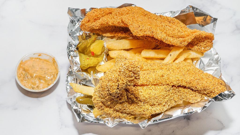 Fillets · 1pc  Catfish Fillet - 12p Catfish  Fillets. Served with fries, pickles, peppers, bread and way 2 go sauce.