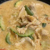 Panang Curry · Choice of protein; Panang curry with coconut milk, zucchini, green bean, bell pepper; served...