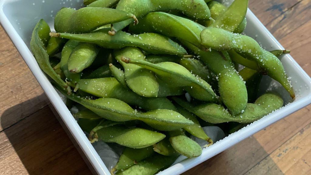 Edamame · Boiled soybean pods. Lightly salted