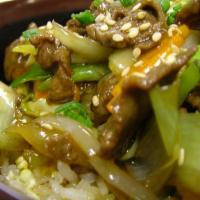 Teriyaki Stir-Fry · Bell pepper, carrots, green onions, pineapple, and yellow onions. Vegetable stir-fry and pro...