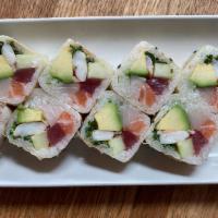 Pacific Roll · Fresh Tuna, Salmon, Yellowtail, Shrimp, Spicy Mayo