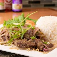 Lemongrass Filet Mignon Beef White Rice · Seared USDA beef tenderloin with lemongrass diced onions, jalapenos, bean sprout  and garlic...