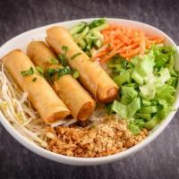 Crispy Fried Egg Roll Vermicelli · Crispy Egg Roll with vermicelli, shred lettuces , bean sprouts, , cucumbers, and pickle carr...