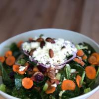 Spinach And Beet Salad · Spinach, red and golden beets, house-made bacon, celery, almond, carrot, goat cheese, red on...