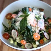 House Salad · Romaine, spinach, arugula, radish, celery, carrot, cucumber, tomato, parm, basil, port dress...