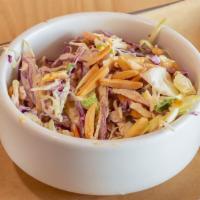 Brussels & Almond Slaw · brussels sprouts, cabbage, almonds, green onions & apples tossed in slaw dressing (Gluten Fr...