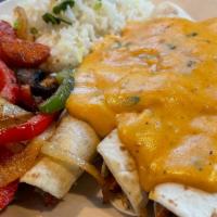 *It'S Back!* Crab Enchiladas · Flour tortillas filled with seasoned crab meat, onions, red pepper and cilantro topped with ...