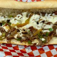 Supreme Sub Only · Thinly sliced sirloin steak, grilled onions mushrooms and green peppers topped with provolon...