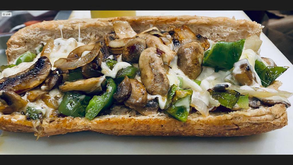 Veggie Sub Only · Freshly grilled onions, mushrooms, green peppers, topped with swiss and provolone cheese.