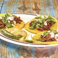Street Taco Plate · Customer favorite. Three tacos (your choice of meats), served with cilantro, onion, grilled ...