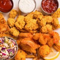 Togo Fried Shrimp & Oysters · Served with Fries, Hush Puppies, Cole Slaw and Garlic Bread.