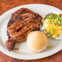 Ribeye Steak · Hand-cut flavored USDA ribeye steak. Served with sauteed veggies, smashed potato and a dinne...