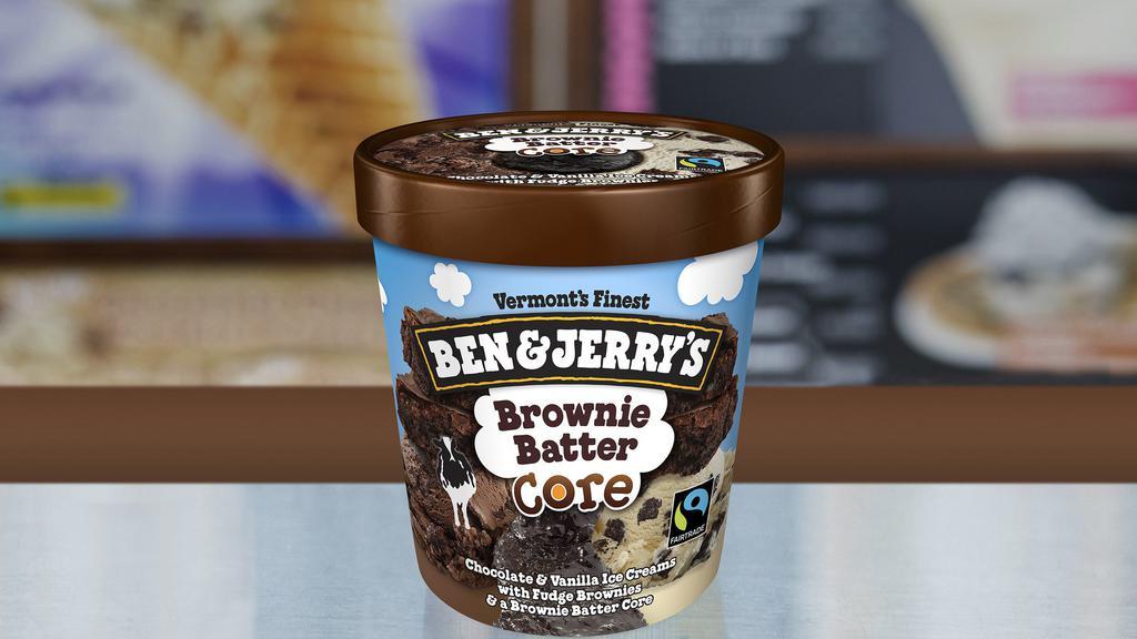 Brownie Batter Core · Chocolate & Vanilla Ice Creams with Fudge Brownies & a Brownie Batter Core