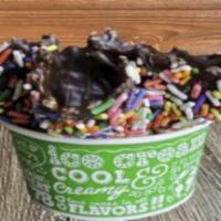 Chocolate With Rainbow Sprinkles Dipped Waffle Bowl · 
