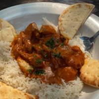 Chicken Tikka Masala · Curry seasoned and greek yogurt marinated chicken, seared and sauteed in mild curry and indi...