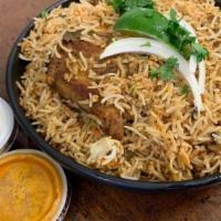 (Bi) Hyderabadi Dum Biryani · Spicy mixed vegetables with ghee, special basmati rice, and optional chicken. Biryani sauce ...