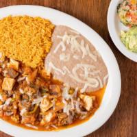A La Mexicana (Pepper Steak) · juicy chunks of beef, chicken, or a combination of both. Sautéed with bell peppers, onions, ...
