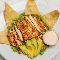 Santa Fe Salad · Lightly fried, grilled or blackened bacon, avocado, lettuce, red onions, tomatoes, cheese an...
