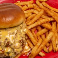 The Bob · Jalapeño cheeseburger smothered with queso and chili.