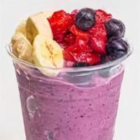Acai · Organic Acai made with coconut water, topped off with fresh blueberries, coconut flakes and ...