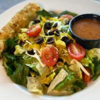 House (Large) · Garden fresh mixed greens, pepperoncini, black olives and grape tomatoes, topped with Parry’...