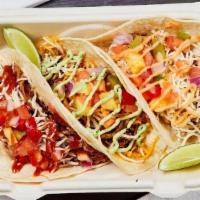 3 Chifri Street Tacos · (Gluten Free) Beef, pork, chicken, or roasted veggies served on corn tortilla with cheese, p...