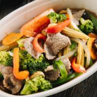 Mixed Vegetables Stir Fry · Broccoli, tomatoes, green onions, carrots, mushrooms, baby corn, white onions, bell peppers,...