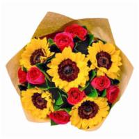 Premium Red Roses & Sunflower Wrapped Bouquet · 