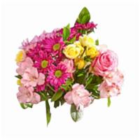 Premium Designer'S Choice · Wrapped arrangement with Hydrangeas mixed with BOLD and  BRIGHT colors..