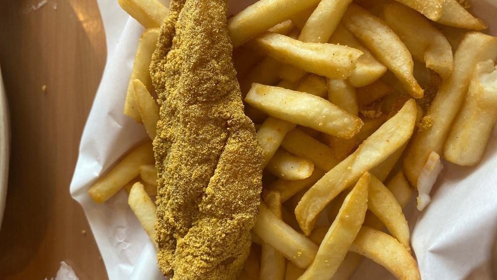 Catfish Basket · Two hand battered catfish fillets with fries.
