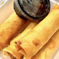 1 Thai Eggroll (4) · Crispy filled with pork, crysta noodles, carrots and onions, served with sweet and sour sauce.